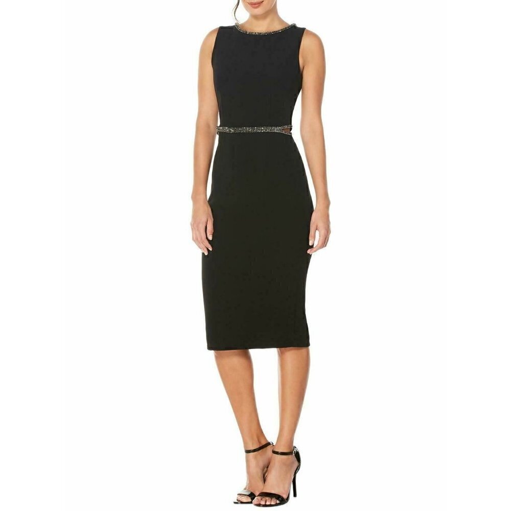 Laundry by Shelli Segal Women's Black Crystal Embellished Midi Dress Size 8 - Picture 2 of 12